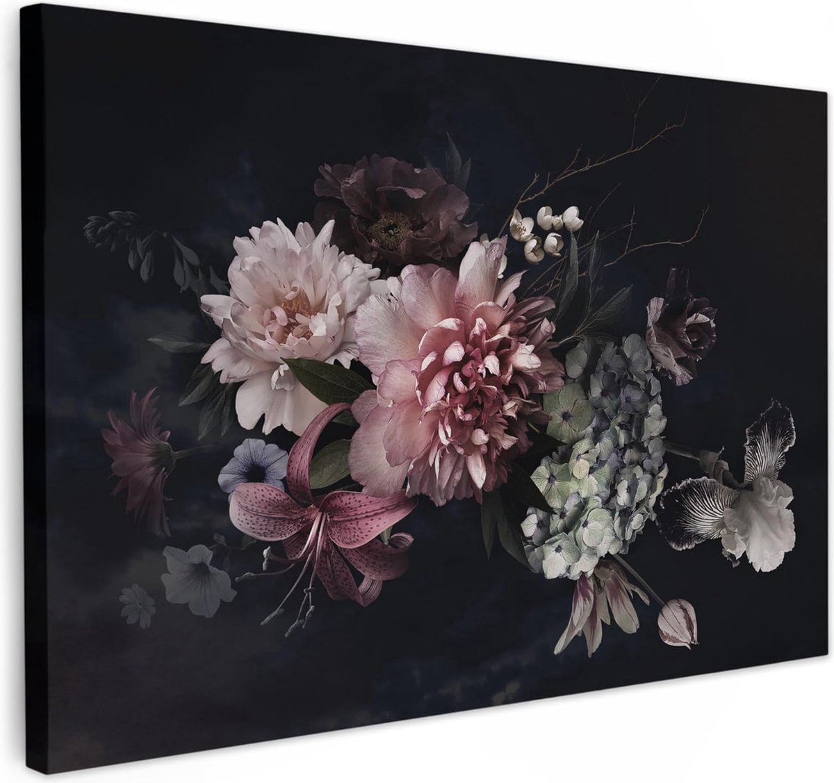 Stunq® Stijlvolle Grote Canvas Wanddecoratie 120 x 80 cm voor Woonkamer en Slaapkamer in Vintage Bloemenstijl