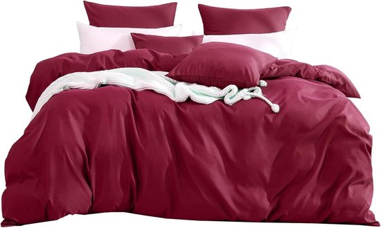 Stunq® Beddengoedset van Zachte Microvezel met Rits en Kussenslopen, 220 x 240 cm, Rood