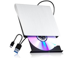 Extern station, alleen-lezen brander, geschikt voor laptops, spelers, draagbaar optisch USB 3.0-station/CD-brander (schijven niet inbegrepen), Geschikt voor Windows 10/11, Linux ， Mac OS (wit).