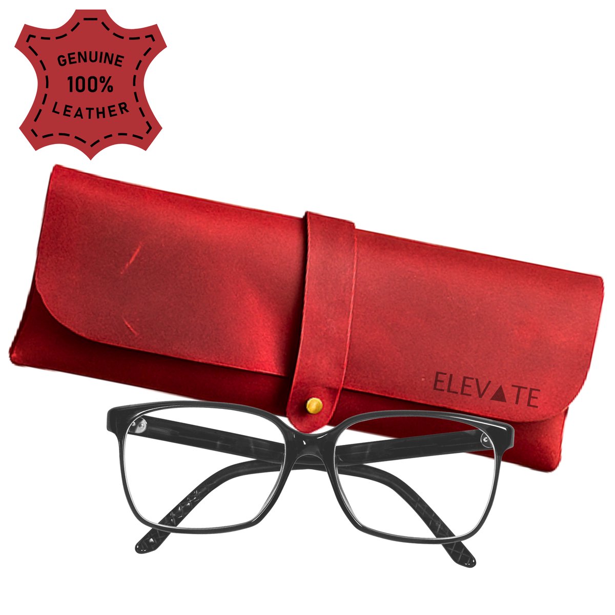 ELEVATE® Luxe Leren Brillenkoker - Rood – 100% Echt Leer – Handmade Crazy Horse Etui – Unisex Zonnebril & Brillenhoes – Vintage Full-Grain – Meerdere Kleuren