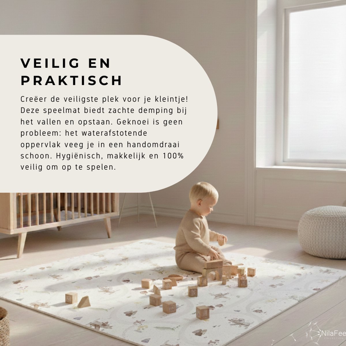 NilaFee® - Speelmat Baby - Speelkleed - Anti slip - Opvouwbaar - Opbergtas - 147 x 190 - XPE - CE getest - Waterafstotend - Auto - Vliegtuig - Terrazo Brown — afbeelding 6