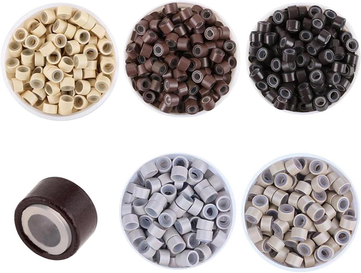 Nanoringen met siliconen voor hair extensions - 500 stuks - 5 kleuren - 5,0 x 3,0 x 3,0 mm
