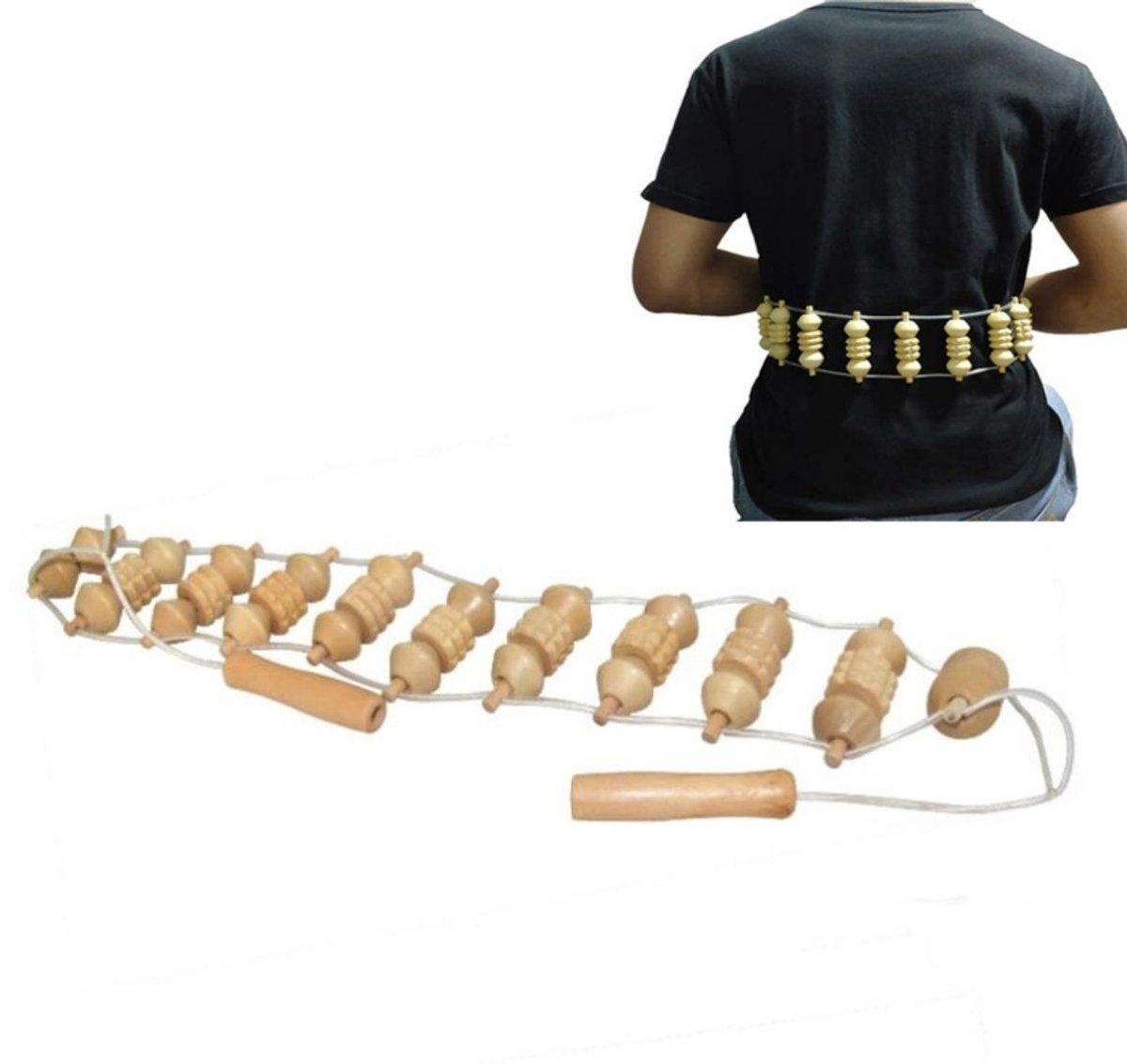 EXCITAT Massageapparaat - Rugmassagerollers - Met houten handvat - Rolafmetingen: 18,9 x 3 inch