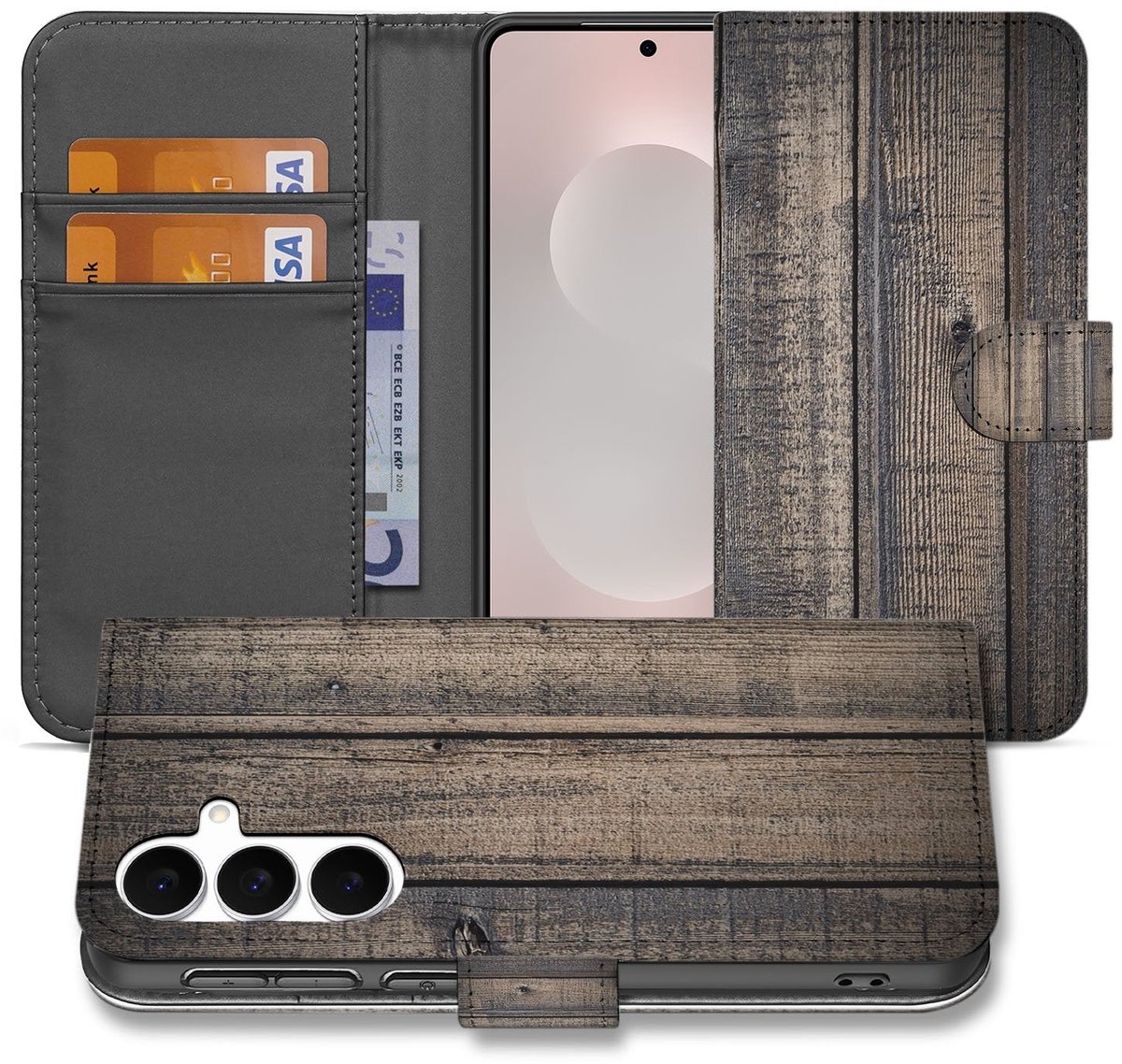 Samsung Galaxy S25 FE Bookstyle Hoes Steigerhout Design Met 3 Pasjes
