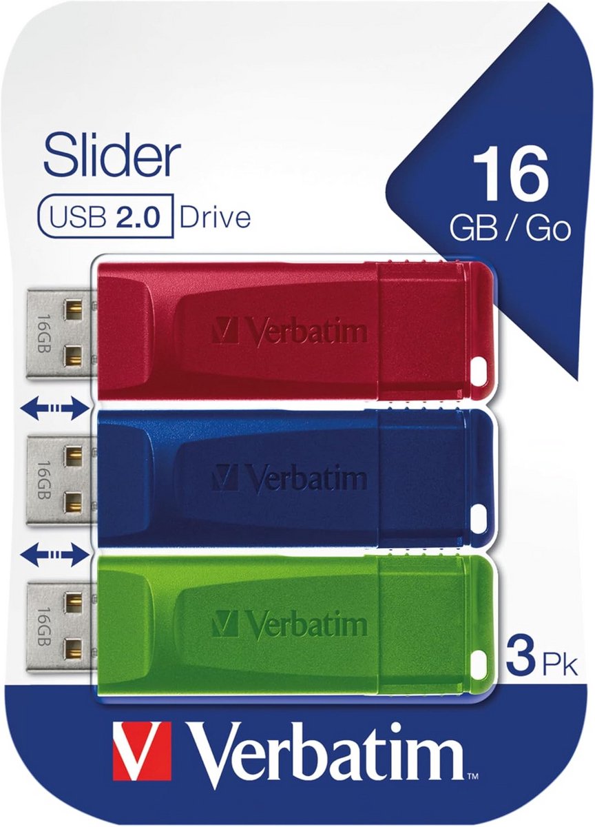 USB Stick 16 GB Set van 3 - Rode, Blauwe en Groene Geheugensticks - USB 2.0