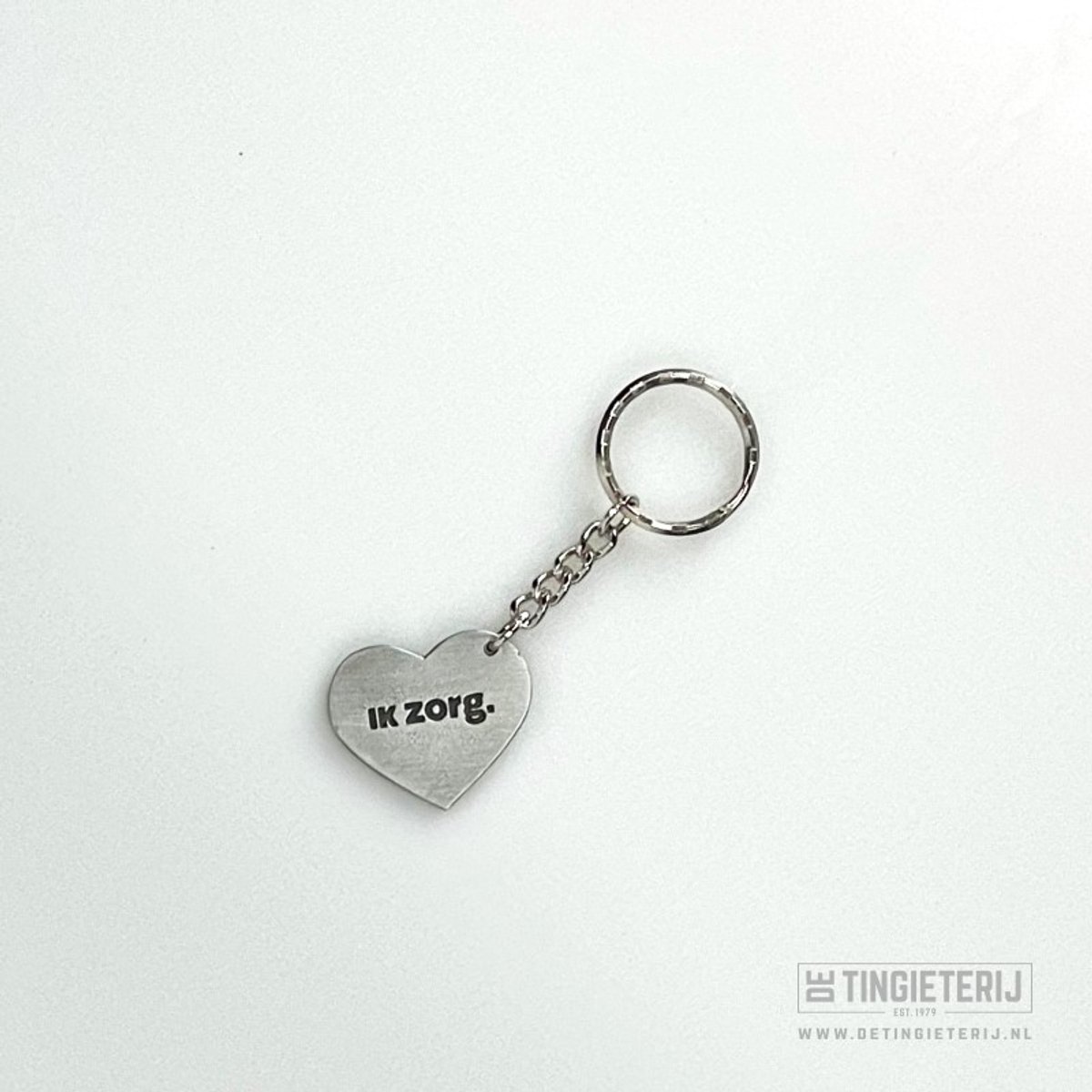 Sleutelhanger - Ik zorg. - Tin - Zorg bedankt! - Ik zorg - zorg cadeau - geschenk zorg - zorgpersoneel - gift - aandenken