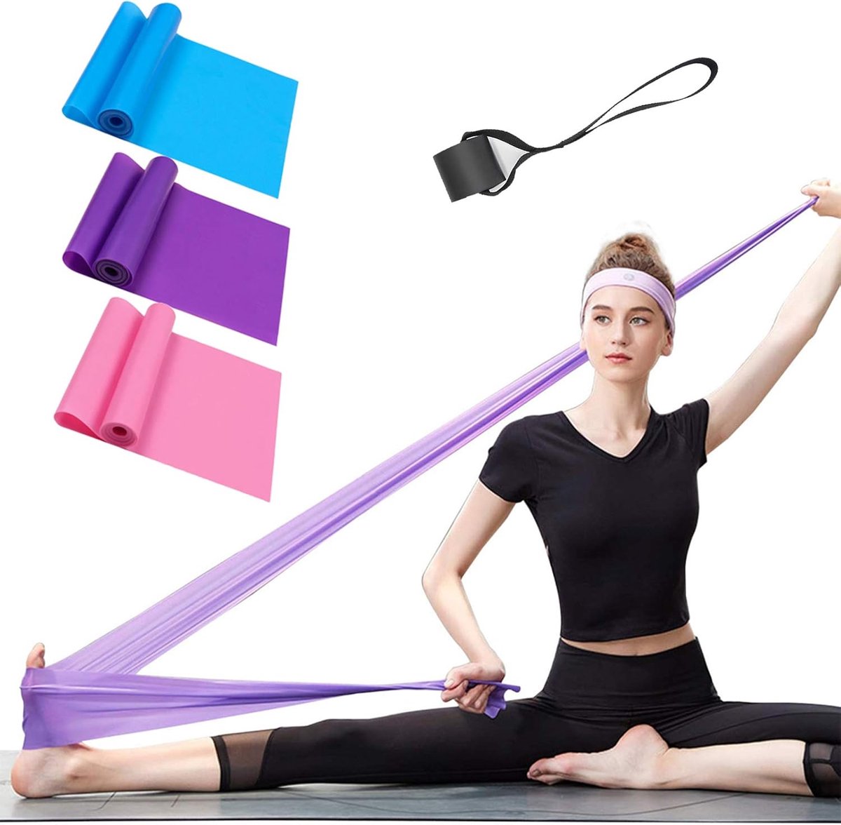 longziming -Weerstandsbanden Set – 3-Delige Latex Fitnessbanden – Elastische Trainingsbanden voor Krachttraining, Yoga, Pilates & Revalidatie – Geschikt voor Thuis & Sportschool – Blauw/Paars/Roze