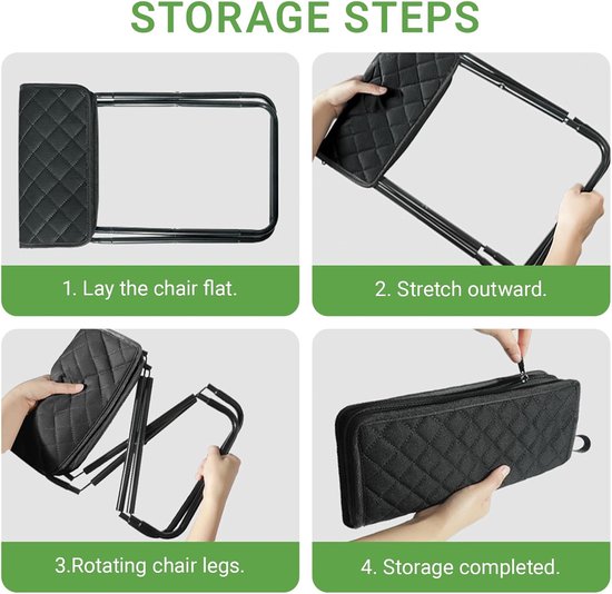 Opvouwbare Rugzak Kruk 30 cm - Carbon Staal Frame - 350 lbs Draagvermogen - Dik Oxford Stof - Compact Ontwerp - Voor Camping en Wandelen - Zwart - Lichtgewicht en Draagbaar — afbeelding 5
