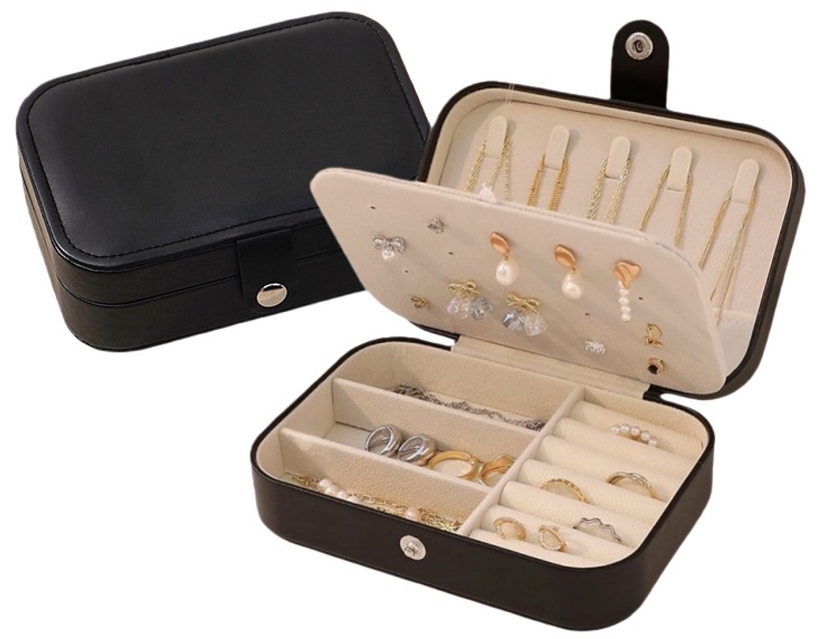 Sieradendoosje - Juwelendoos - Sieraden Organizer voor Meisjes en Dames - Ringdoosje - Voor Oorbellen, Halskettingen, Horloge en Ringen - Zwart
