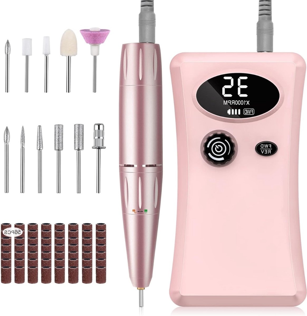 VIN® Pedicureset Electrisch - Pedicureset Professioneel - Pedicure Set - Nagelfrees - Pedicure Apparaat – Met 11 Polijstkoppen en 56 Schuurbanden – LCD Scherm – Oplaadbaar