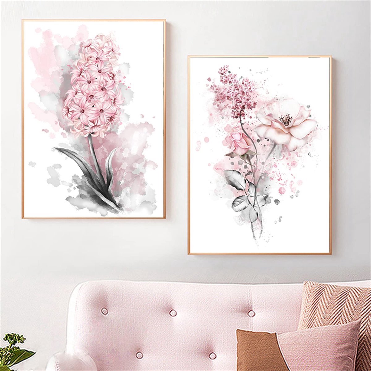 Stunq® Set van 2 Roze Bloemen Canvas Prints voor Stijlvolle Wanddecoratie in Huis