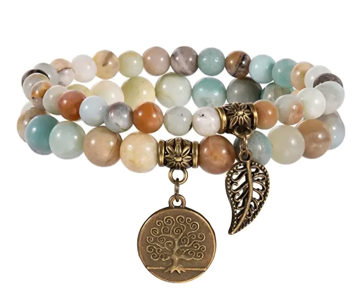 S4H Amazoniet Armband – 2-delige Set – Amazonite Edelsteen voor Rust, Harmonie & Emotionele Balans – Tree of Life Armband – Handgemaakt Unisex Sieraad