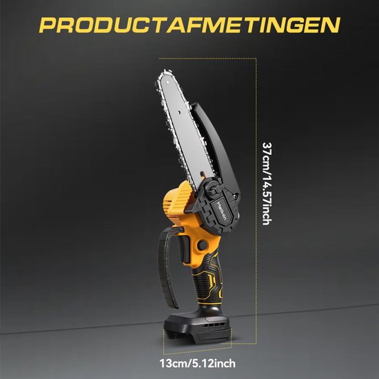MellWin Accu Kettingzaag - 15 cm Mini Kettingzaag - met 2x Accu's - 1500W Handkettingzaag - Snoeizaag - Takkenzaag - Automatische Smeermachine van MellWin — afbeelding 5