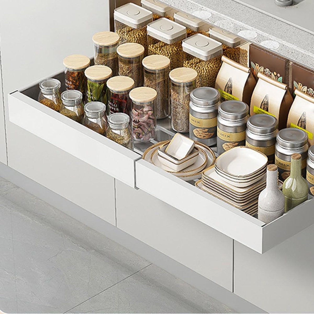 Schuiflade keukenkast - Keukenlade Kast Organizer- Telescopische - Binnenlade Keuken - Gootsteenkast/Lade Organizer - Uittrekbaar en Verstelbaar - gootsteenkast organizer - Wit (32–52 cm breed)