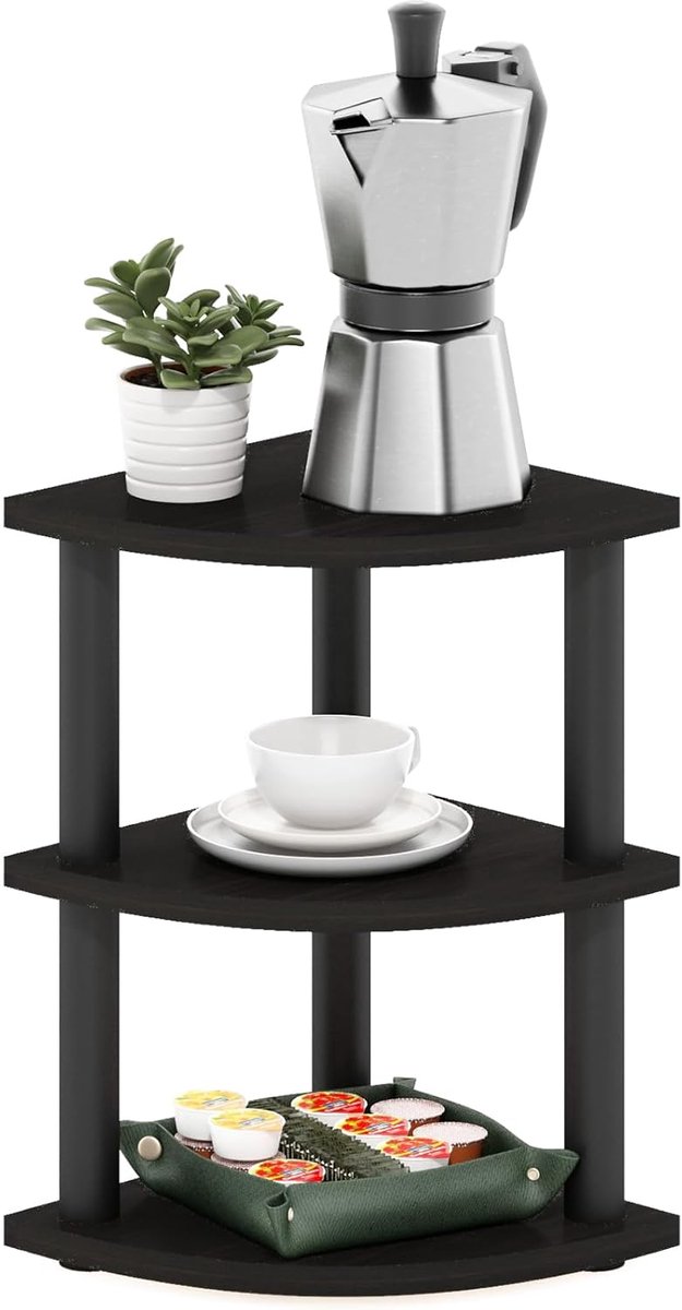 Famanu – Hoek organizer plank 3-laags – Compact rek voor koffiehoek – Zwart