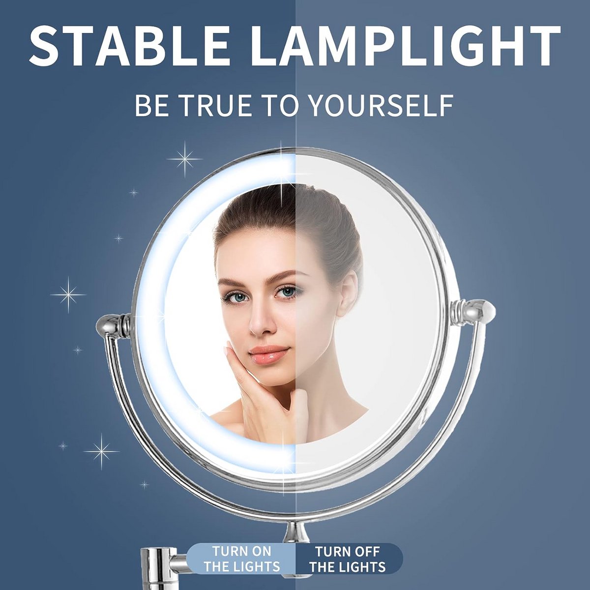 Wand-Make-up Spiegel met Verlichting en 10x Vergroting - 360° Draaibaar Dubbelzijdig Schminkspiegel