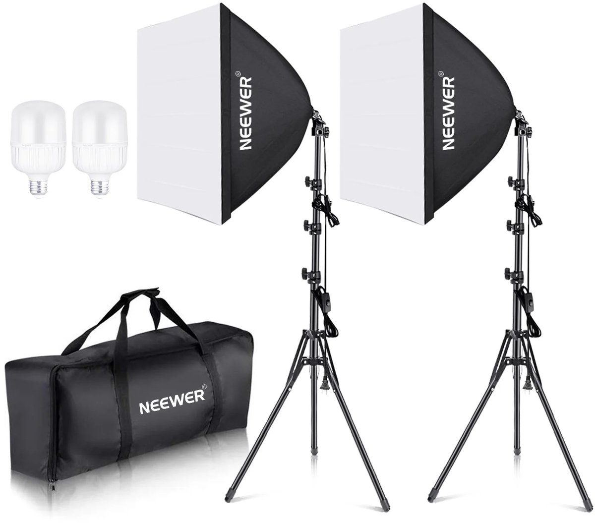 NEEWER 700W equivalent softbox verlichtingsset, 2 stuks 5500K CFL verlichtingslampen, 24x24 inch softboxen met E27-fitting, fotografie continue verlichtingsset fotostudio-apparatuur