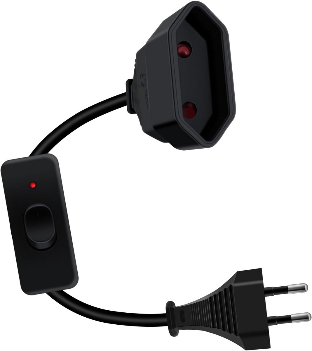 Korte Euroverlengkabel met Aan/Uit Schakelaar voor Huishoudelijke Apparaten en Elektronica