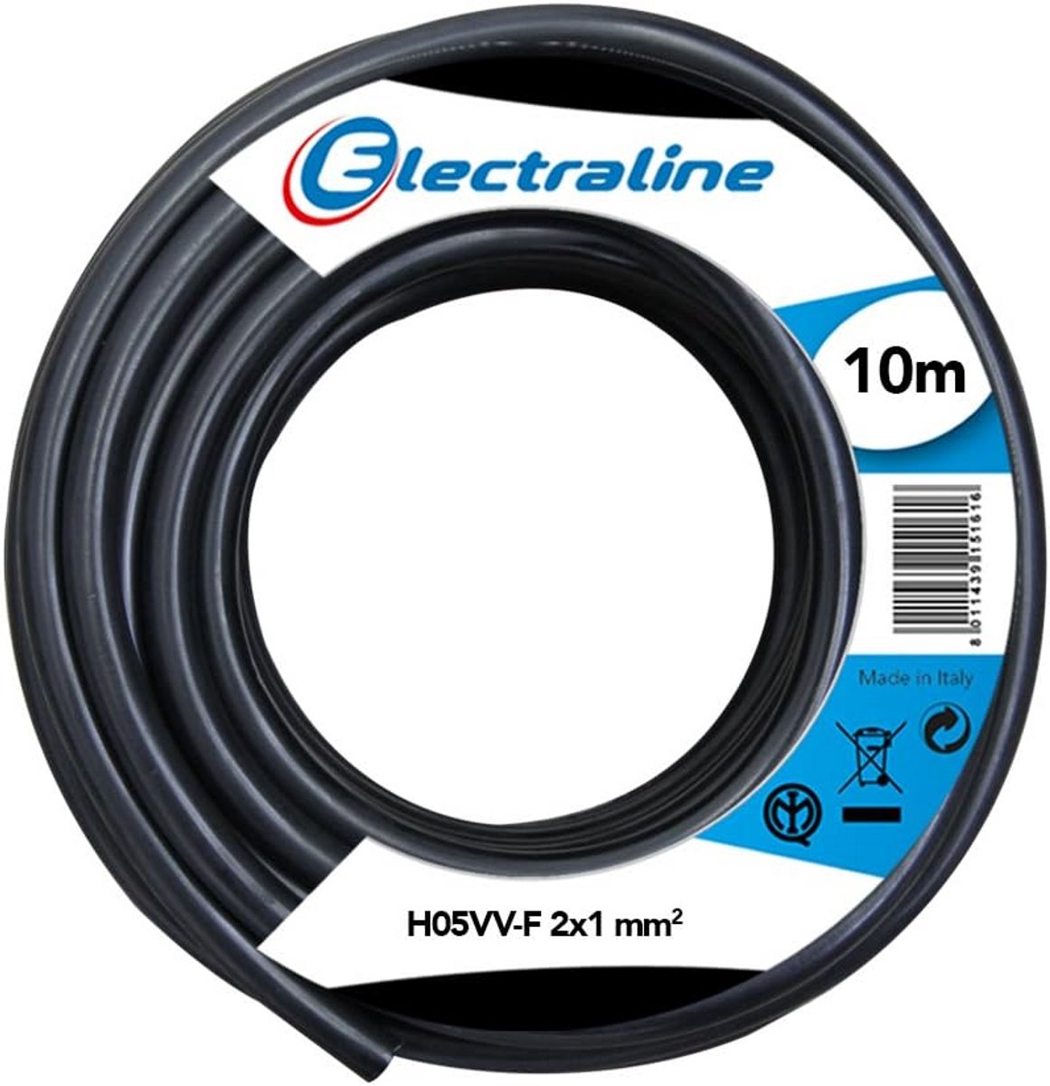 H05VV-F Kabel - 2x1mm - 10 meter - Zwart