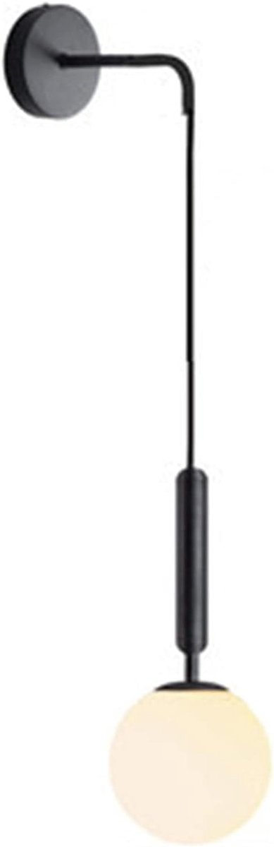 Witte Glazen & Zwarte Metalen Wandlamp 150mm voor Bedoeling