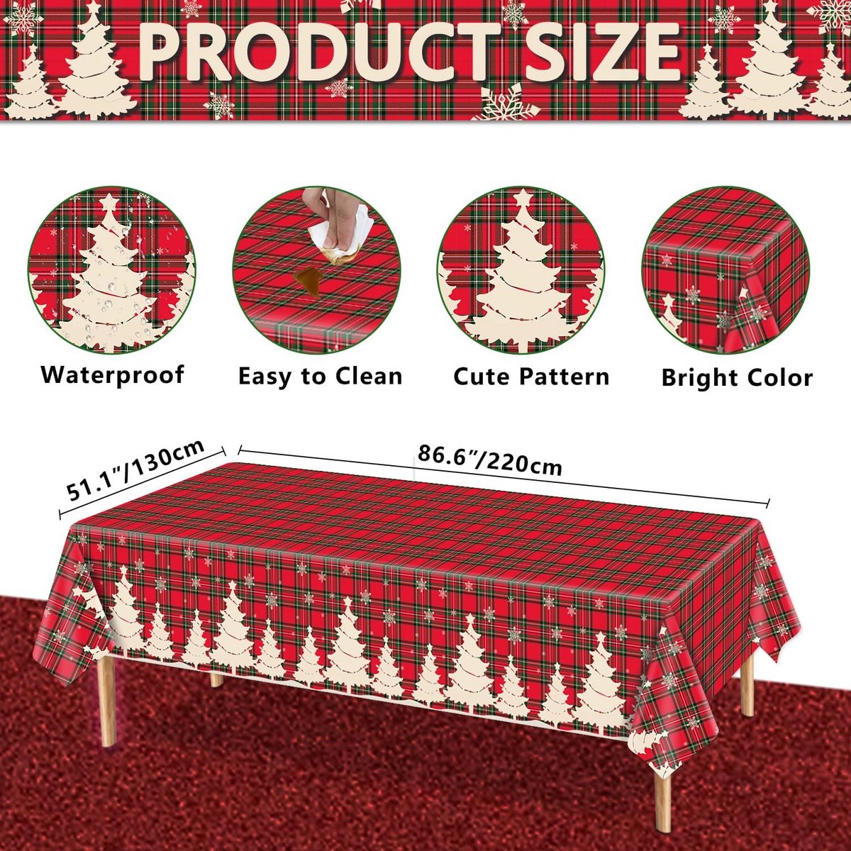 Kersttafelkleed Geruit - 4 Stuks - Decoratie voor Feesttafel - 130 x 200 cm