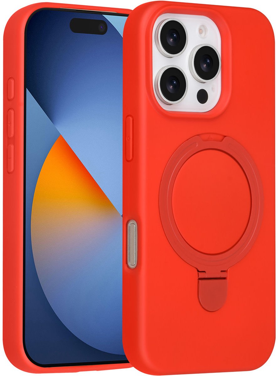 TUNIQ telefoonhoesje voor Apple iPhone 16 Pro - MagSafe met ringstand en koord - Rood
