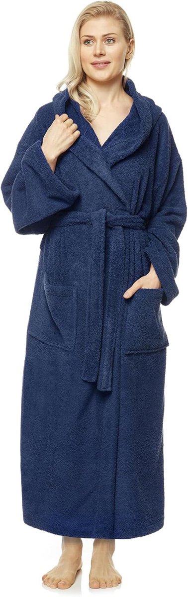 Damesbadjas met capuchon - Kuit- of enkellengte, 100% katoen, OEKO-TEX® gecertificeerd