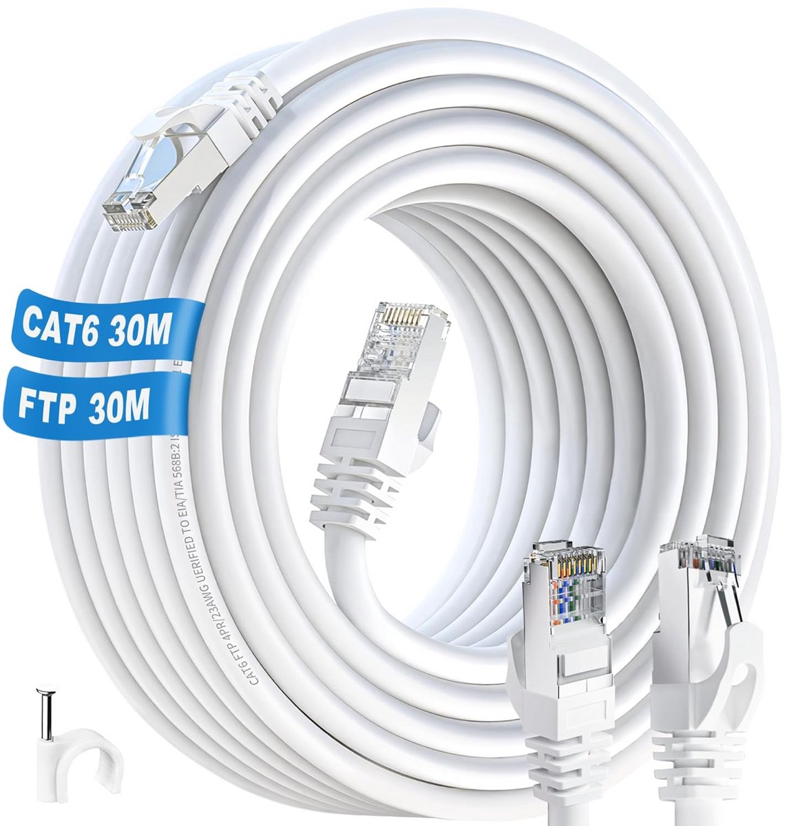 30 Meter Ethernet Kabel Cat 6 - Hoge Snelheid Netwerkkabel met RJ45 Aansluiting