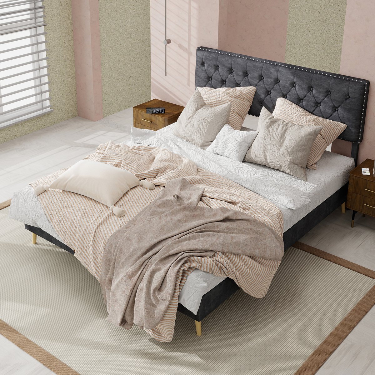 Clruro Tweepersoonsbedden - 140x200CM - Modern Minimalistisch Zacht Bed Lage Box - Comfortabel Hoofdbord - Grijs (Geen Matras)