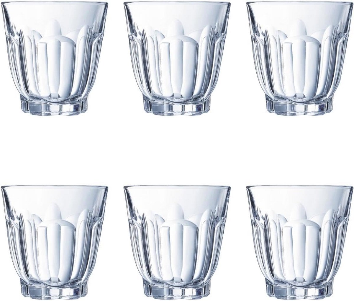 Set van 6 robuuste lage glazen van 24 cl
