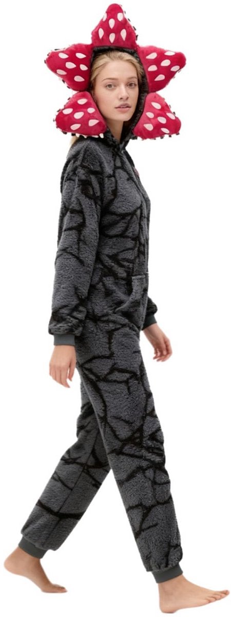 Kraftverdia Unisex 3D Demon Pyjama Lange Mouwen Een Stuk Pyjama Demogorgon Onesie Hooded Fleece Nachtkleding Winter Kerst Pyjama voor Womens Mens