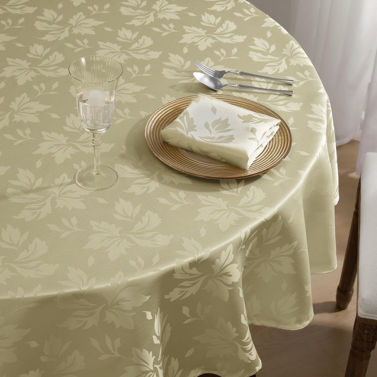 Rond Vuilafstotend Tafelkleed 200 cm - Beige Moderne Jacquard voor Buiten en Feesten