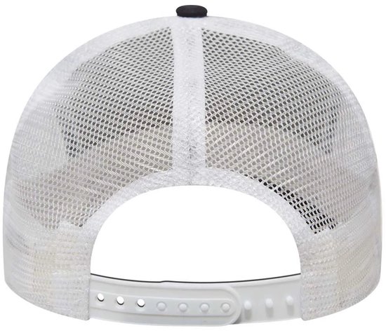Arrière d'une casquette noire avec dos en mesh blanc et fermeture réglable.