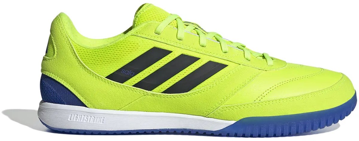 Adidas Top Sala Competition 2 zaalschoenen in felgeel met zwarte strepen, synthetisch suède en mesh-kwart voor ademend co...