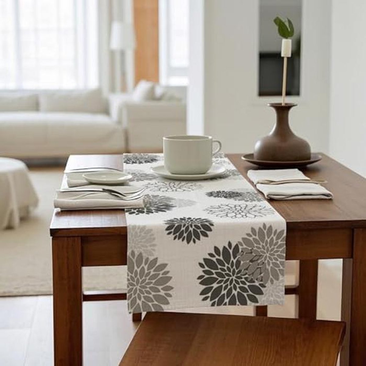 Moderne waterdichte tafelloper met bloemen voor herfst en zomer 40 x 140 cm