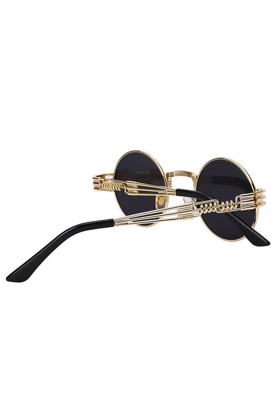 KIMU® Ronde Zonnebril Steampunk Heren - Goud Montuur Rond - Groene Spiegelglazen - Vintage Retro Hippie Groen Hipster Brilletje Festival van KIMU — afbeelding 4