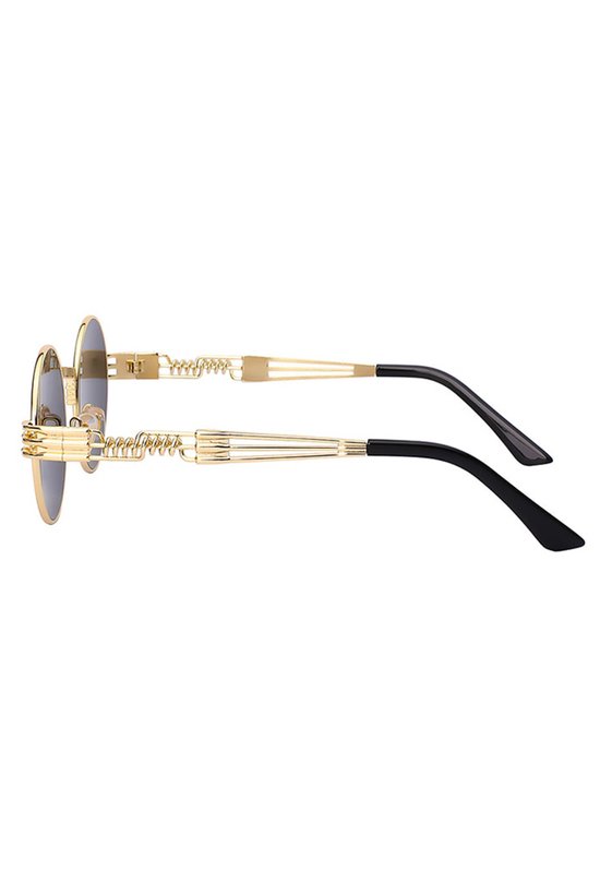 KIMU® Ronde Zonnebril Steampunk Heren - Goud Montuur Rond - Limegroene Spiegelglazen - Gele Vintage Retro Hippie Lime Geel Groen Hipster Brilletje Festival van KIMU — afbeelding 5