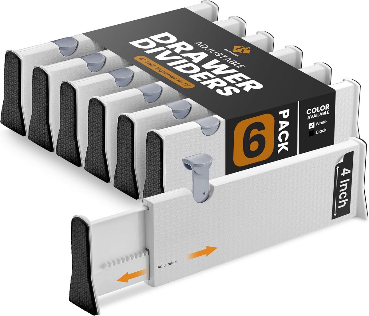 6-pack ladeverdelers - uitbreidbare organizer voor keuken, slaapkamer, en kantoor