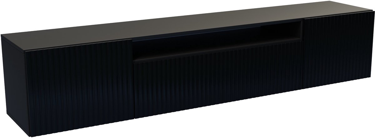 Tv-kast Marlo, woonwand, lowboard, tv-standaard, woonwand, woonkamer, tv-board, woonkamermeubels, televisie, highboard, tv-kast, tv-lowboard, 200 cm, 3 deuren, zwart