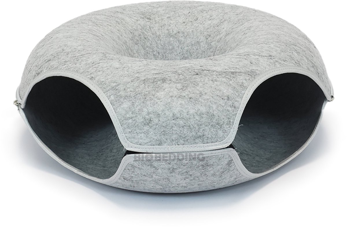 BioBedding – Donut White Edition – 2-in-1 Luxe Kattenhuis en mand – Ø 50 – 2 openingen - Ritsbaar & Warm