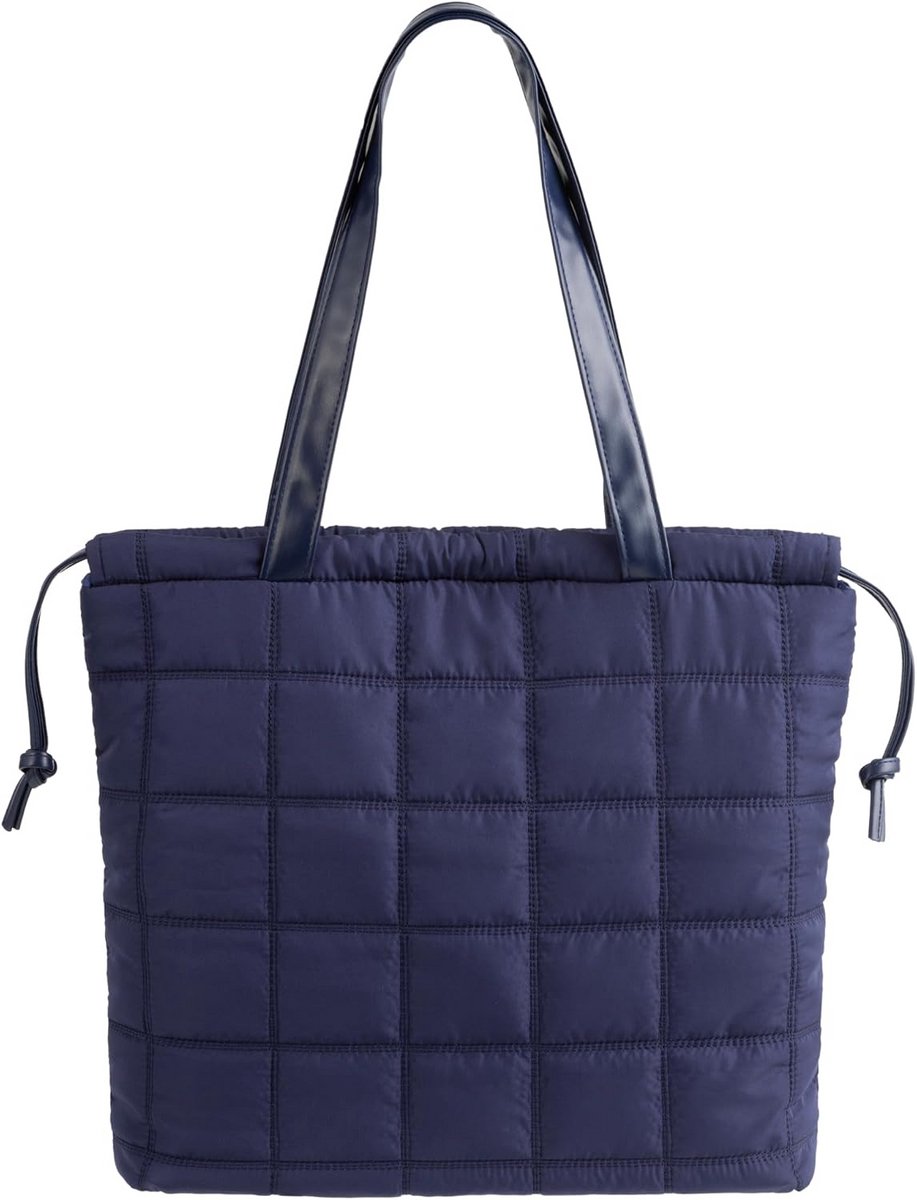 Zwarte Puffer Handtas - Unisex Shopper Tas - Trekkoord Tote Bag - 43 x 33 x 11 cm - Hoogwaardige Polyester en PU Leer