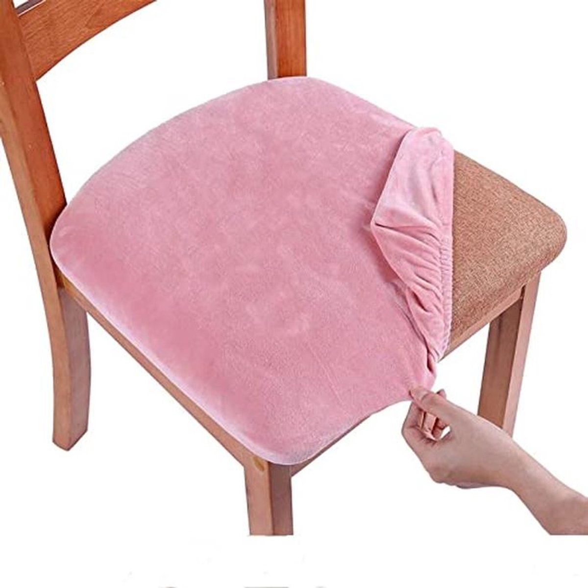 Zachte stretch stoelhoes voor eetkamerstoelen - 6-delige set in roze, afwasbaar en rekbaar