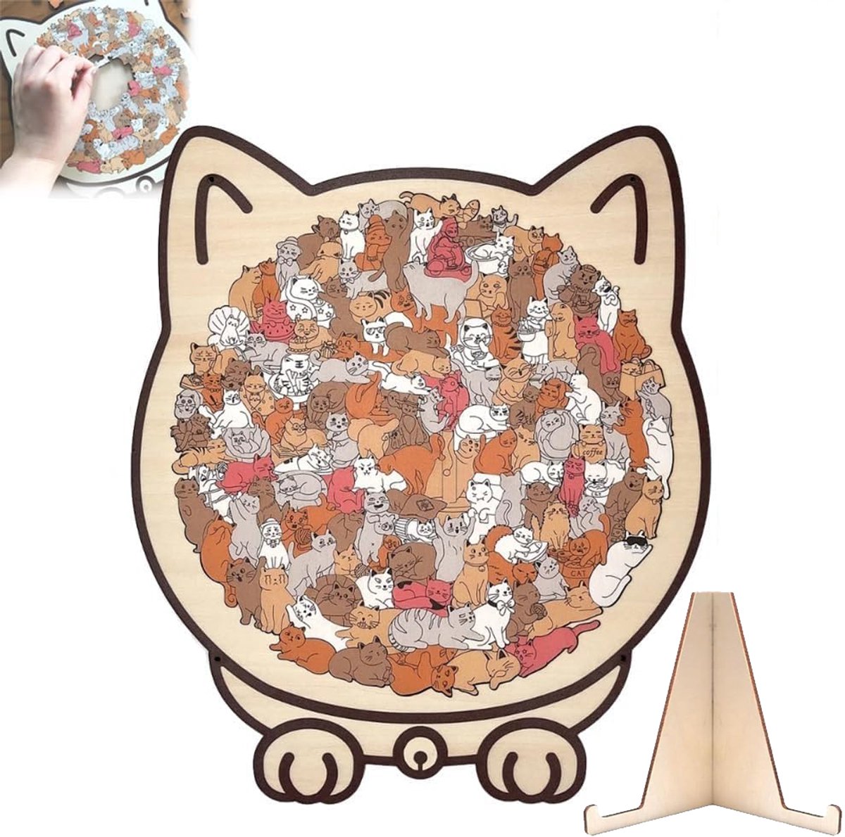 Houten kattenpuzzel - 135 stukjes, houten puzzel voor volwassenen in de vorm van een kat, creatieve kattenpuzzel, cadeau voor kattenliefhebbers, woondecoratie