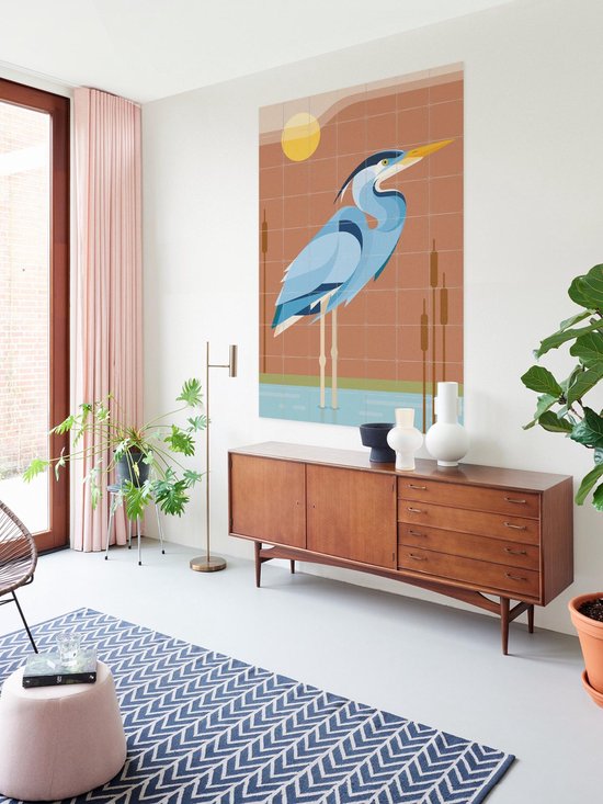 IXXI Héron bleu, Elke Uijtewaal - 80 x 100 cm - Système d'accrochage inclus - Grande décoration murale et affiche - Coloré, Illustrations, Design graphique