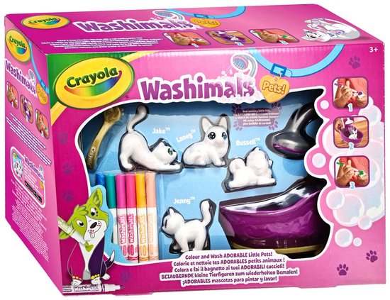 Crayola Washimals met badkuip en 4 dieren: Jake, Laney, Russell, Jenny. Inclusief kleurpotloden.