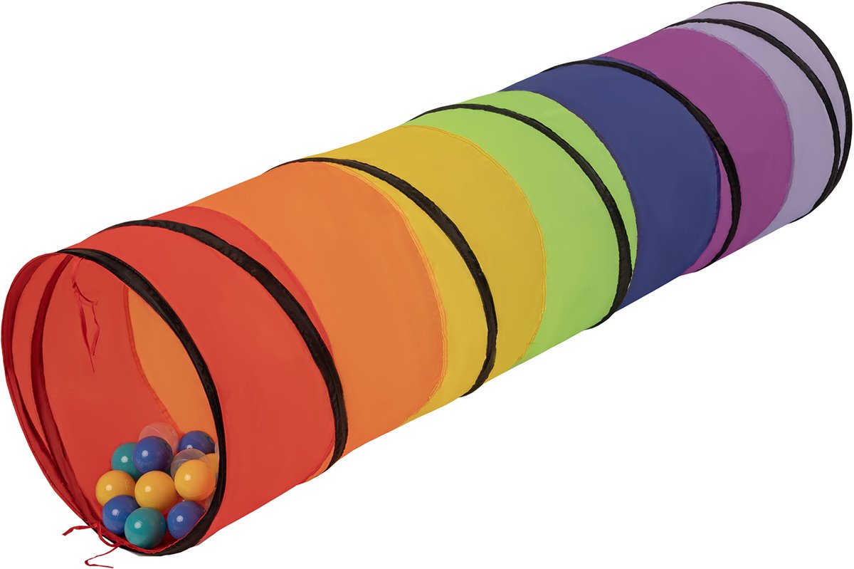 Selonis Jongens En Meisjes Speeltunnel met 100 ballen - Opvouwbaar Ontwerp Met Draagtas Van Polyester 46x170 cm - Maakt Kruipen Leuk En Ondersteunt Motorische Ontwikkeling - Meerkleurig:Turkoois/Blauw/Geel/Transparant