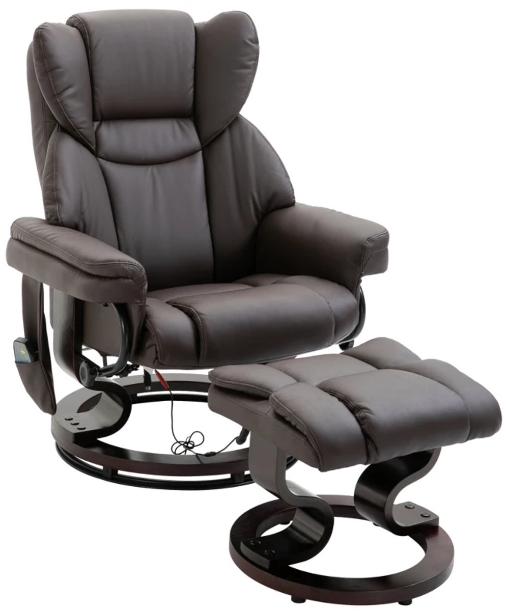 ZYLARO Relaxfauteuil met Voetenbank - 360° Draaibaar - met Massagefunctie - Massagestoel met Zijvak - Kantelbaar tot 145° - Verstelbare Rugleuning - tot 160 kg - met Afstandsbediening - Relaxstoel - TV Stoel - Loungestoel - Bruin