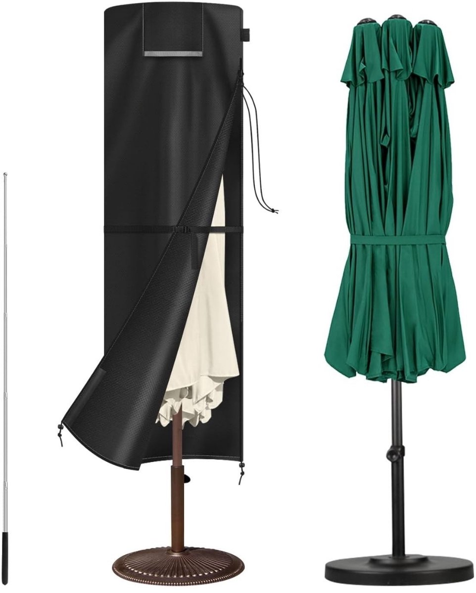 Famanu Afdekking voor parasol - waterdicht - parasolhoes - dubbele afdekking voor buitendouche - tuinparasol met telescoopstang - 420D - Oxford-weefsel - 220 x 67/67 cm Zwart
