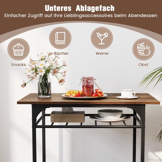 HOMCOM Eetgroep 3-delige set, keukentafelset, eettafel met 2 banken voor 4 personen, tafelgroep, eetkamergroep, voor keuken, woonkamer, natuur