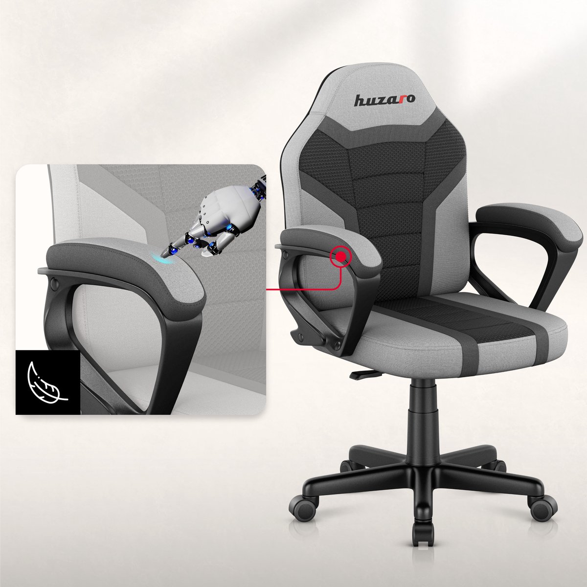 Huzaro - Ranger 1.0 Grey Mesh -Gamestoel voor kinderen - afbeelding 3